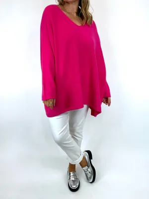Made in Italy Lagenlook Olivia V- Neck Jumper in Fuchsia. code 6023