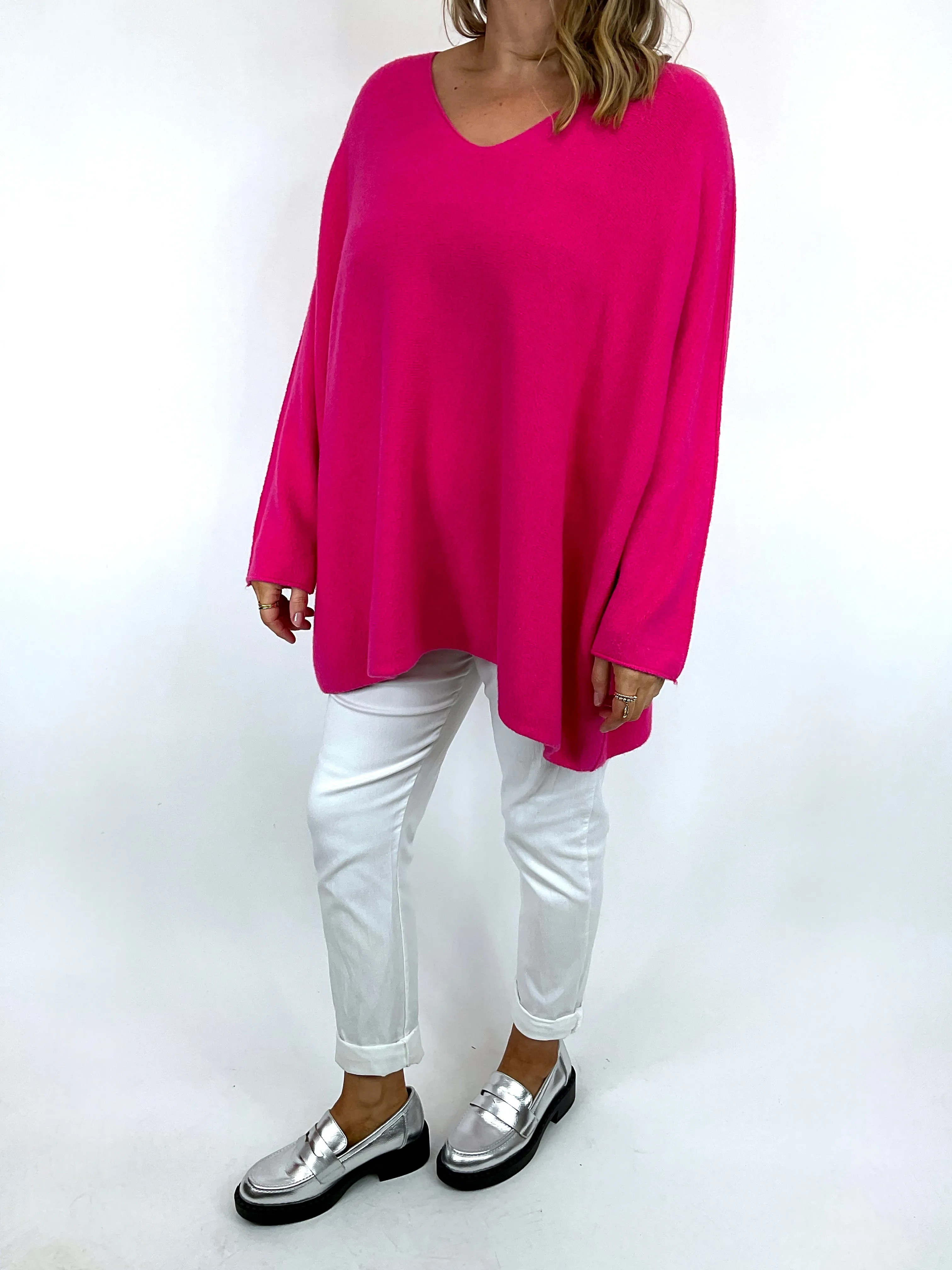 Made in Italy Lagenlook Olivia V- Neck Jumper in Fuchsia. code 6023