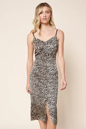 Marcelina Mixed Leopard Satin Midi Slip Dress