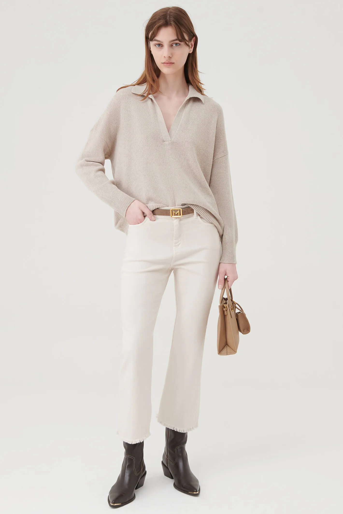 Marella Pret 2333664037200 Beige Split Neck Jumper