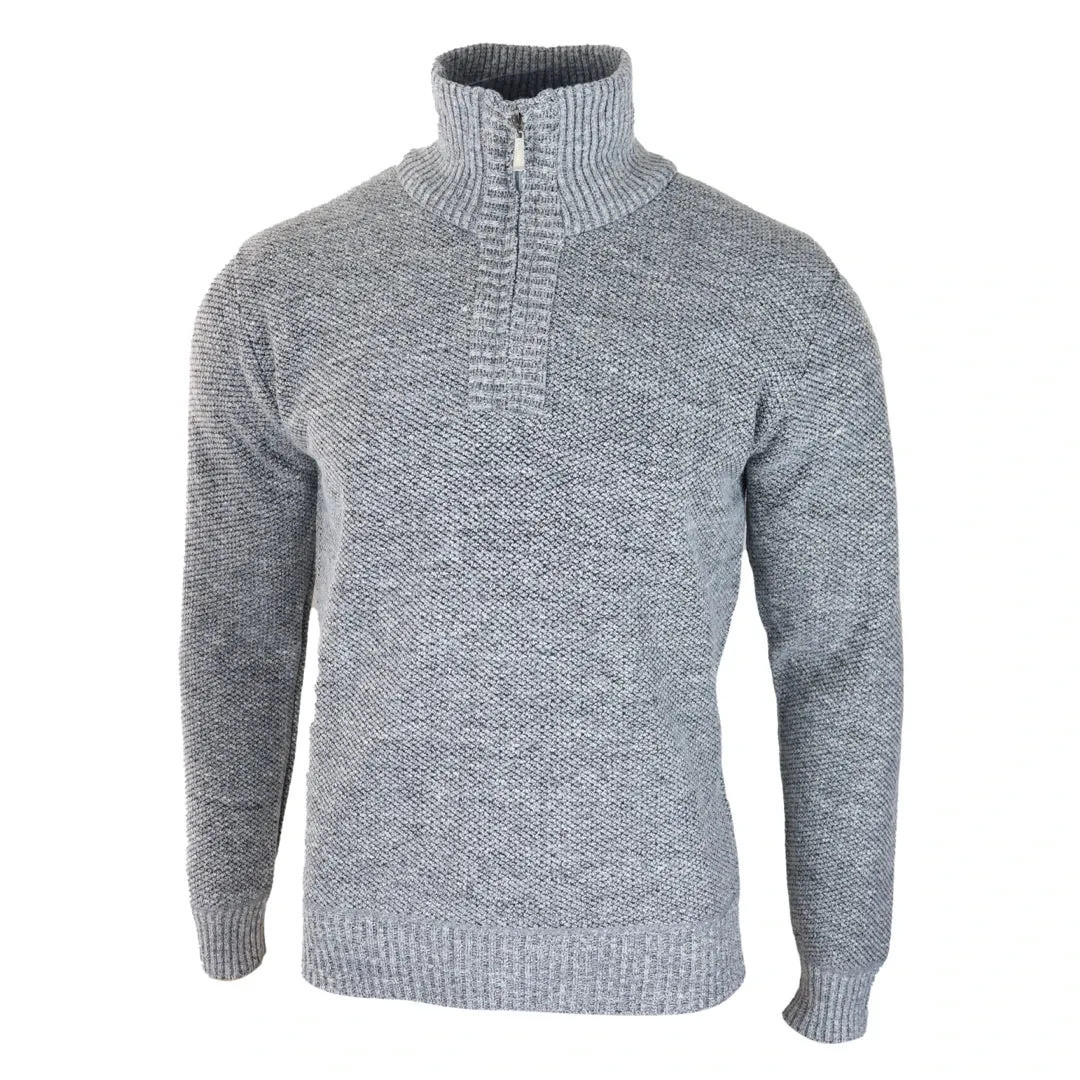 Men's Jumper Fleece Fur Lined Pullover Knitted Warm Winter Half Zip