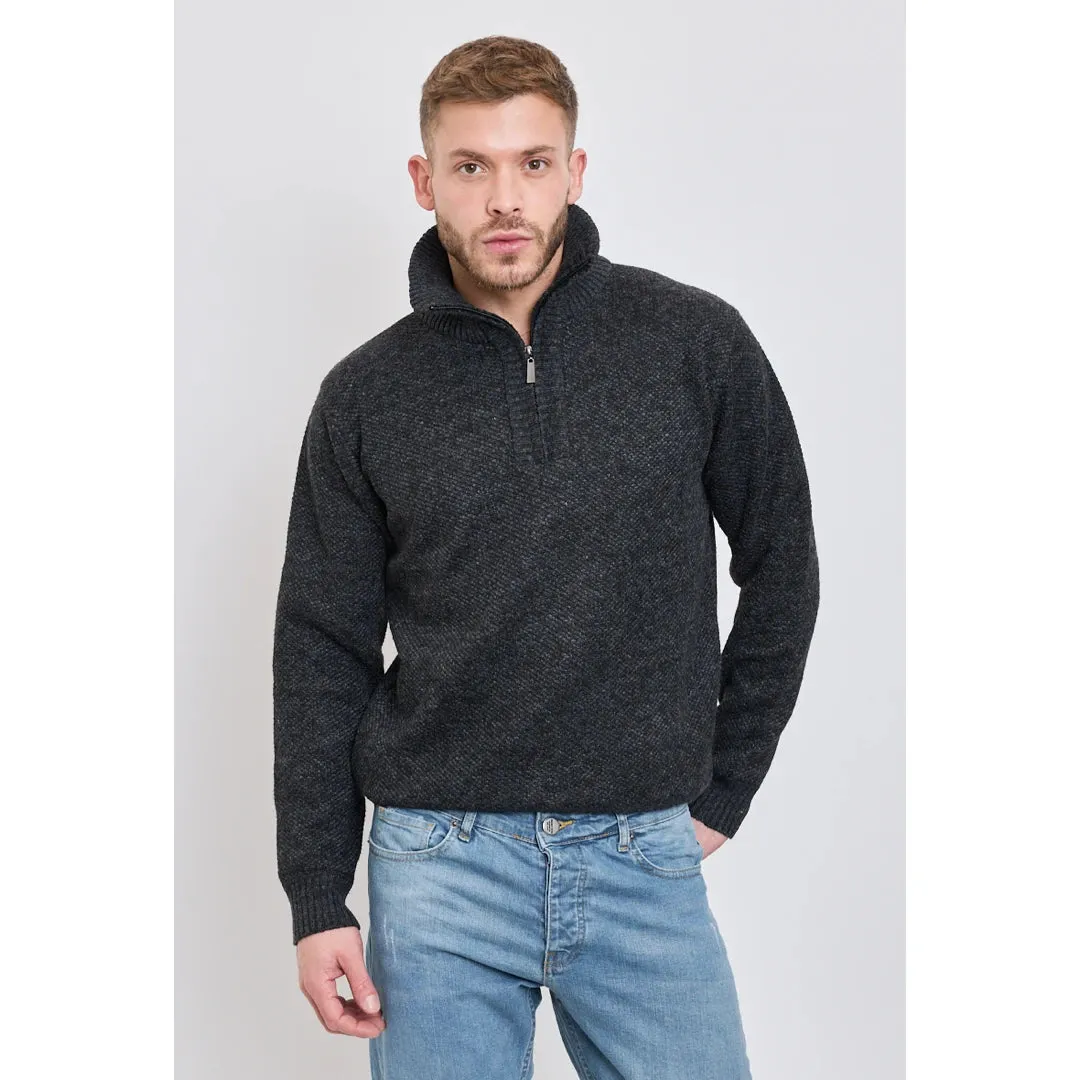Men's Jumper Fleece Fur Lined Pullover Knitted Warm Winter Half Zip