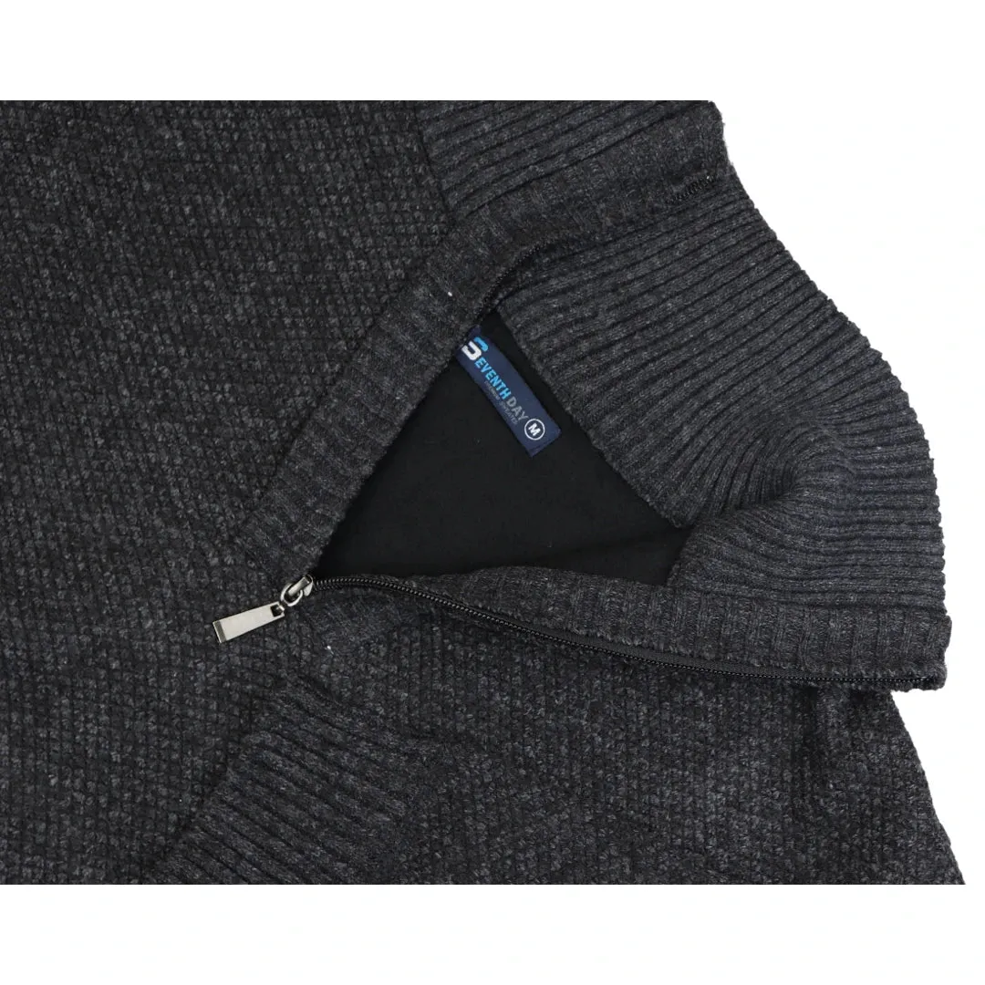 Men's Jumper Fleece Fur Lined Pullover Knitted Warm Winter Half Zip