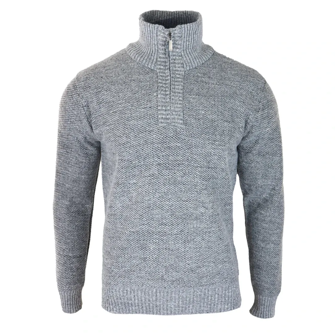 Men's Jumper Fleece Fur Lined Pullover Knitted Warm Winter Half Zip