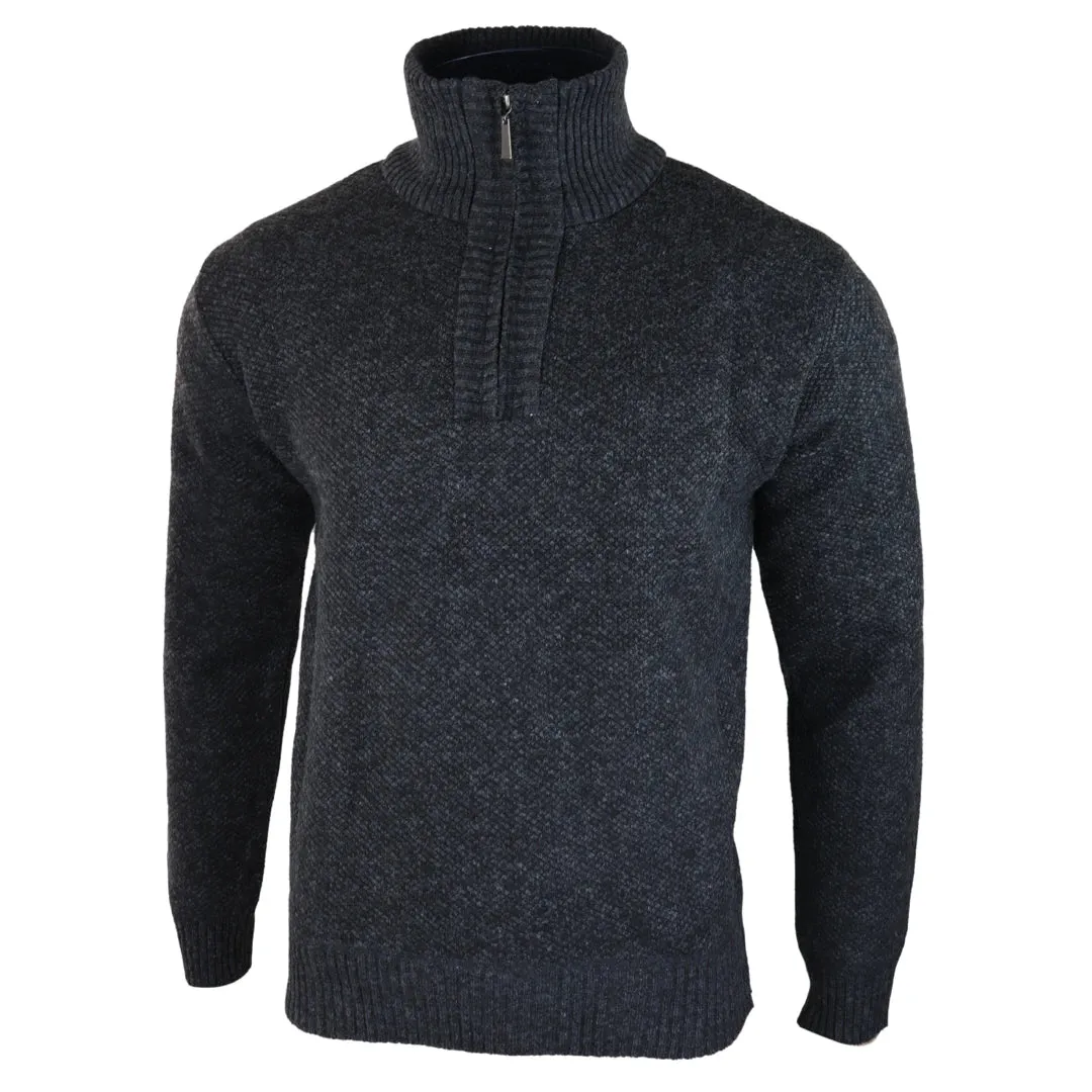 Men's Jumper Fleece Fur Lined Pullover Knitted Warm Winter Half Zip