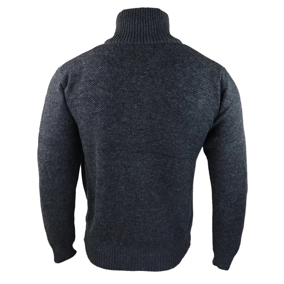 Men's Jumper Fleece Fur Lined Pullover Knitted Warm Winter Half Zip