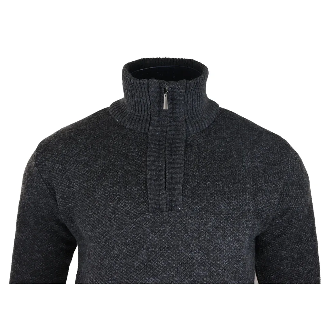 Men's Jumper Fleece Fur Lined Pullover Knitted Warm Winter Half Zip