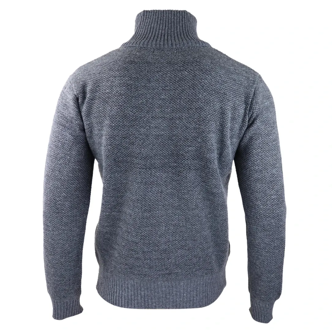 Men's Jumper Fleece Fur Lined Pullover Knitted Warm Winter Half Zip