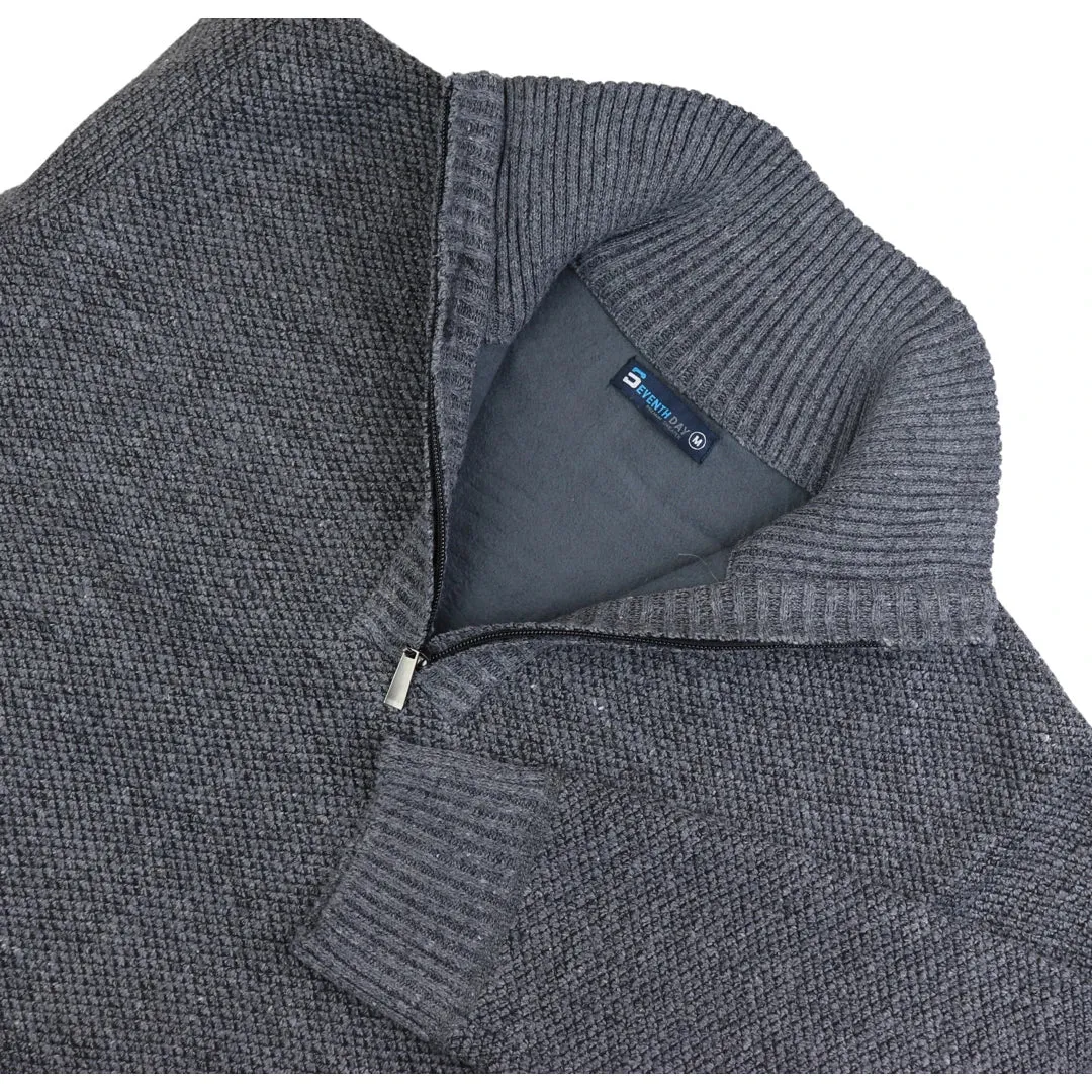 Men's Jumper Fleece Fur Lined Pullover Knitted Warm Winter Half Zip