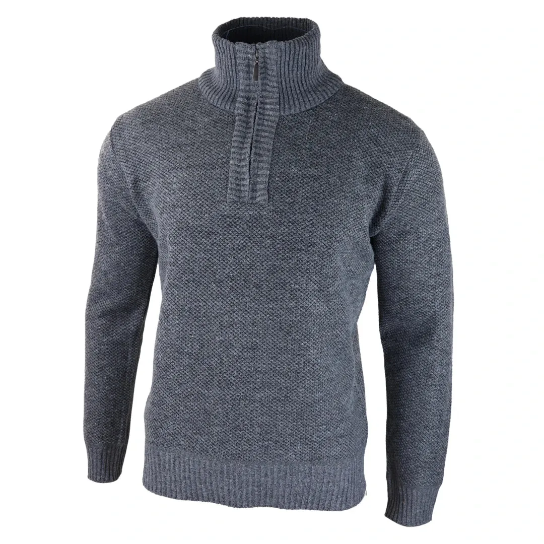 Men's Jumper Fleece Fur Lined Pullover Knitted Warm Winter Half Zip
