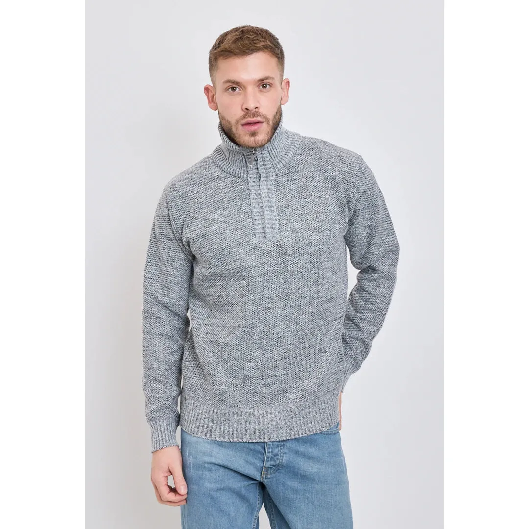 Men's Jumper Fleece Fur Lined Pullover Knitted Warm Winter Half Zip