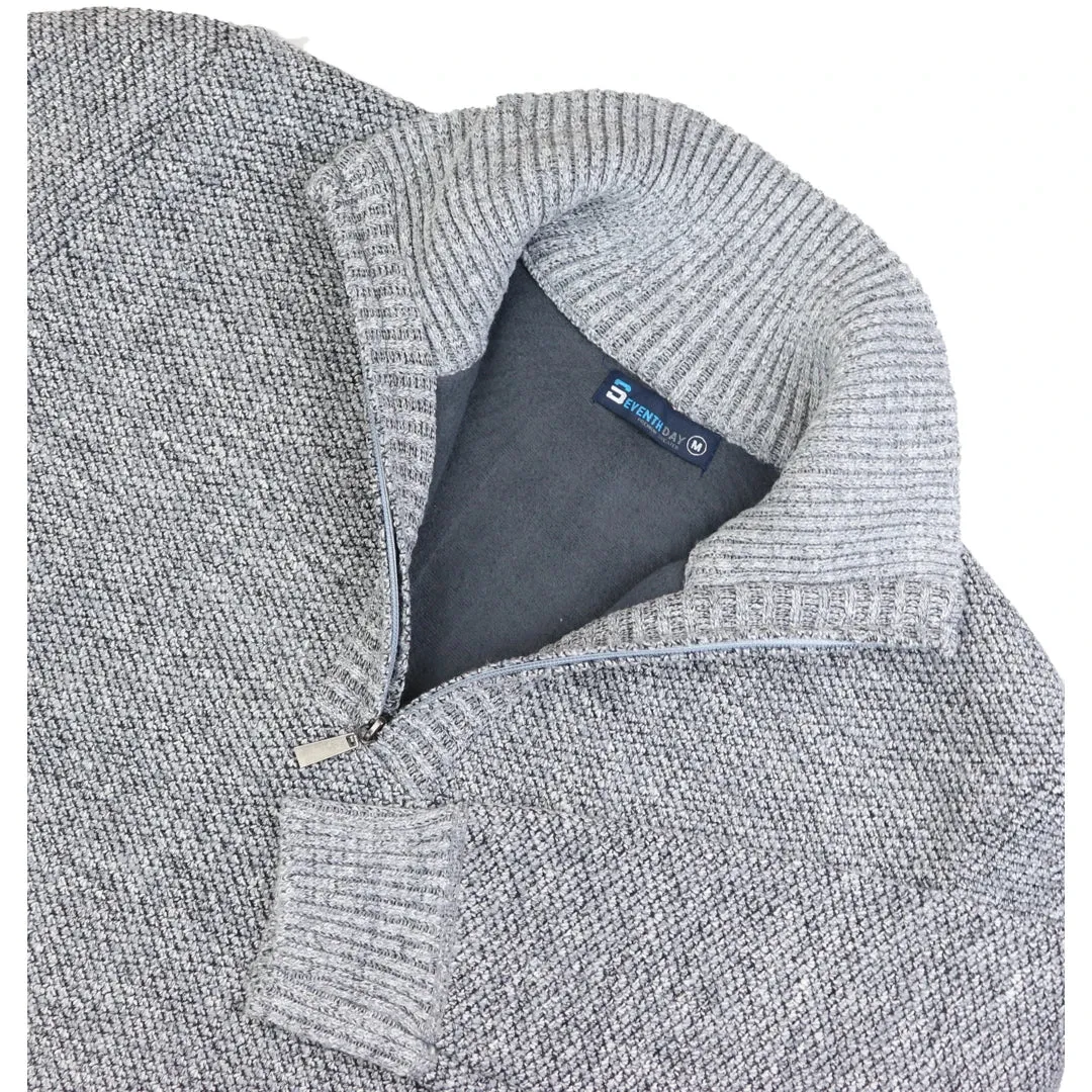 Men's Jumper Fleece Fur Lined Pullover Knitted Warm Winter Half Zip
