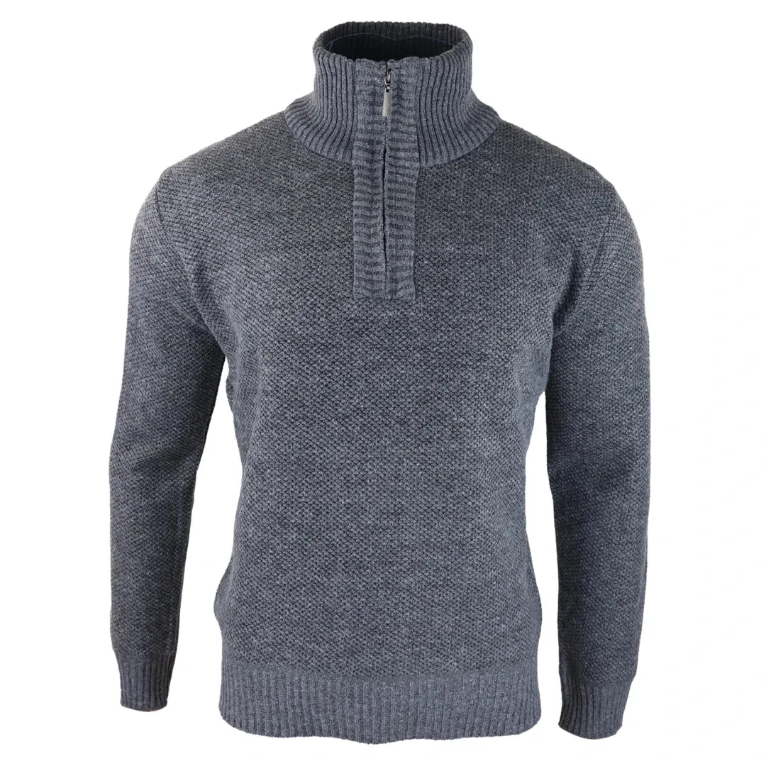 Men's Jumper Fleece Fur Lined Pullover Knitted Warm Winter Half Zip