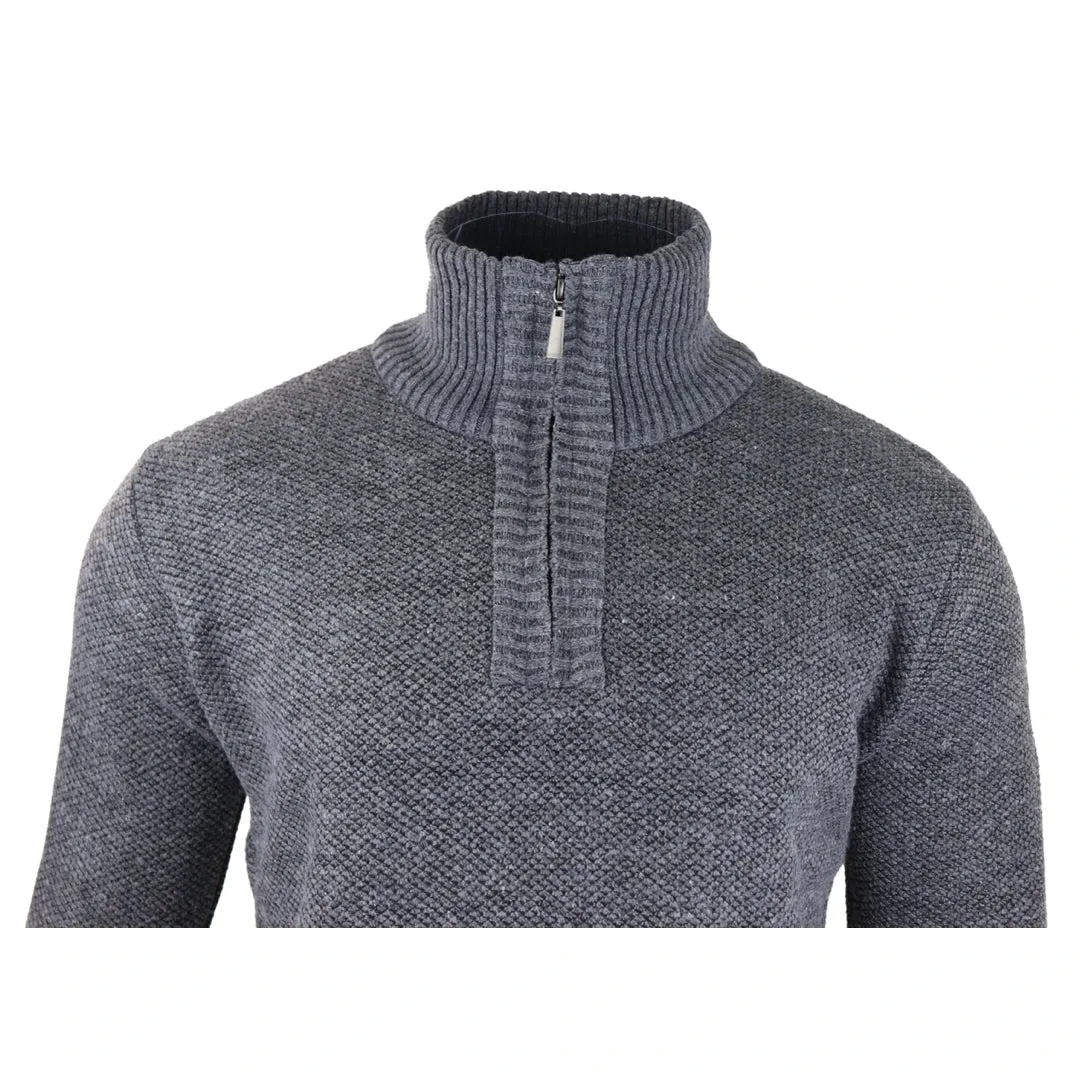 Men's Jumper Fleece Fur Lined Pullover Knitted Warm Winter Half Zip