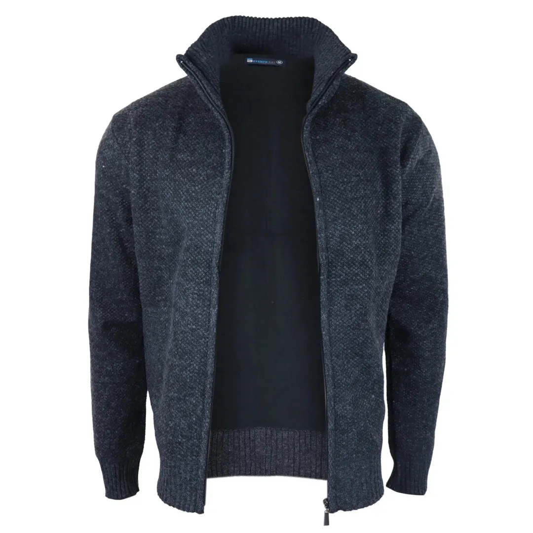 Men's Jumper Jacket Fleece Fur Lined Cardigan Knitted Warm Winter