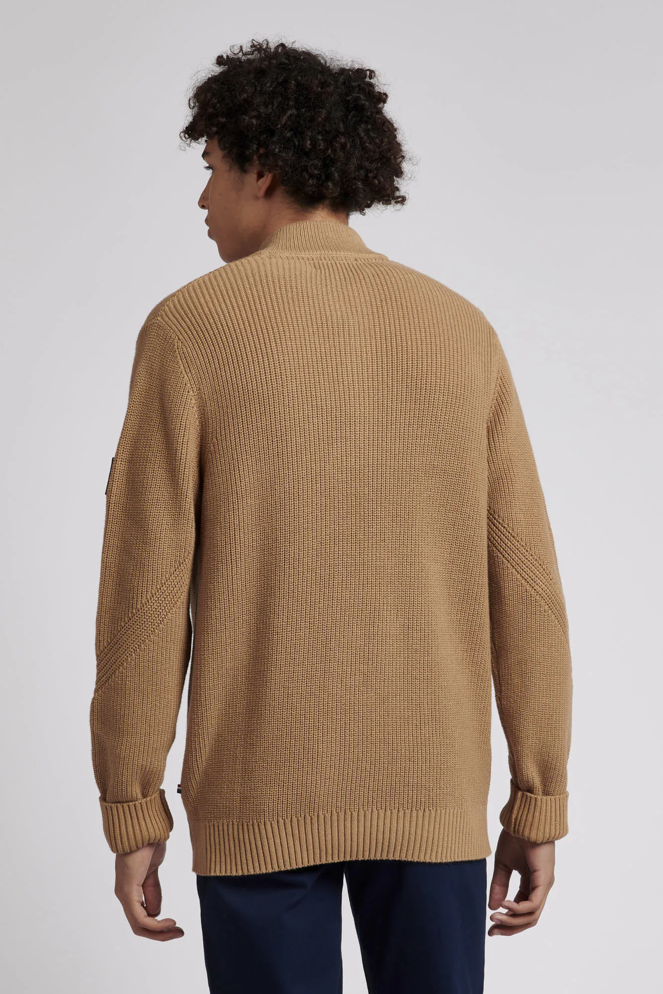 Mens Knitted Quarter Zip Sweatshirt in Tigers Eye