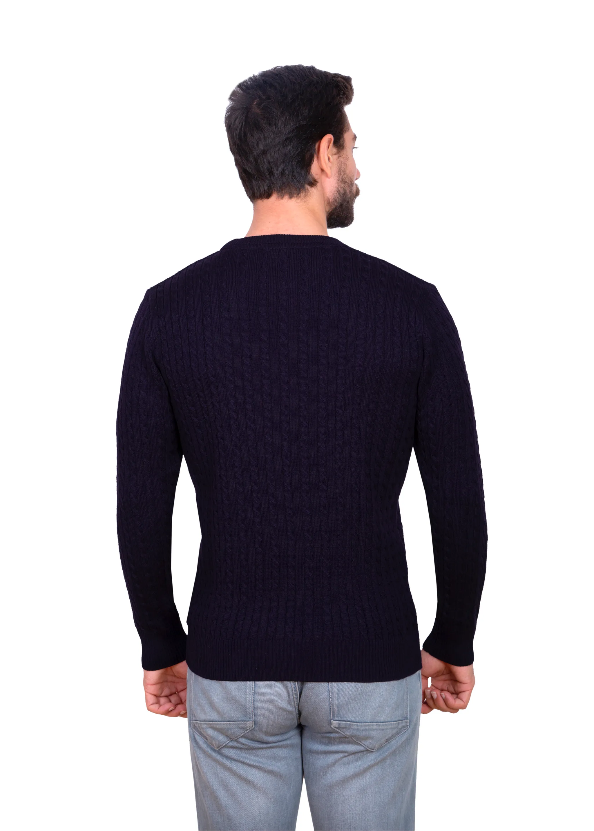 Men's Mulberry Purple Mildura WoolCable Knit Crew Neck Jumper