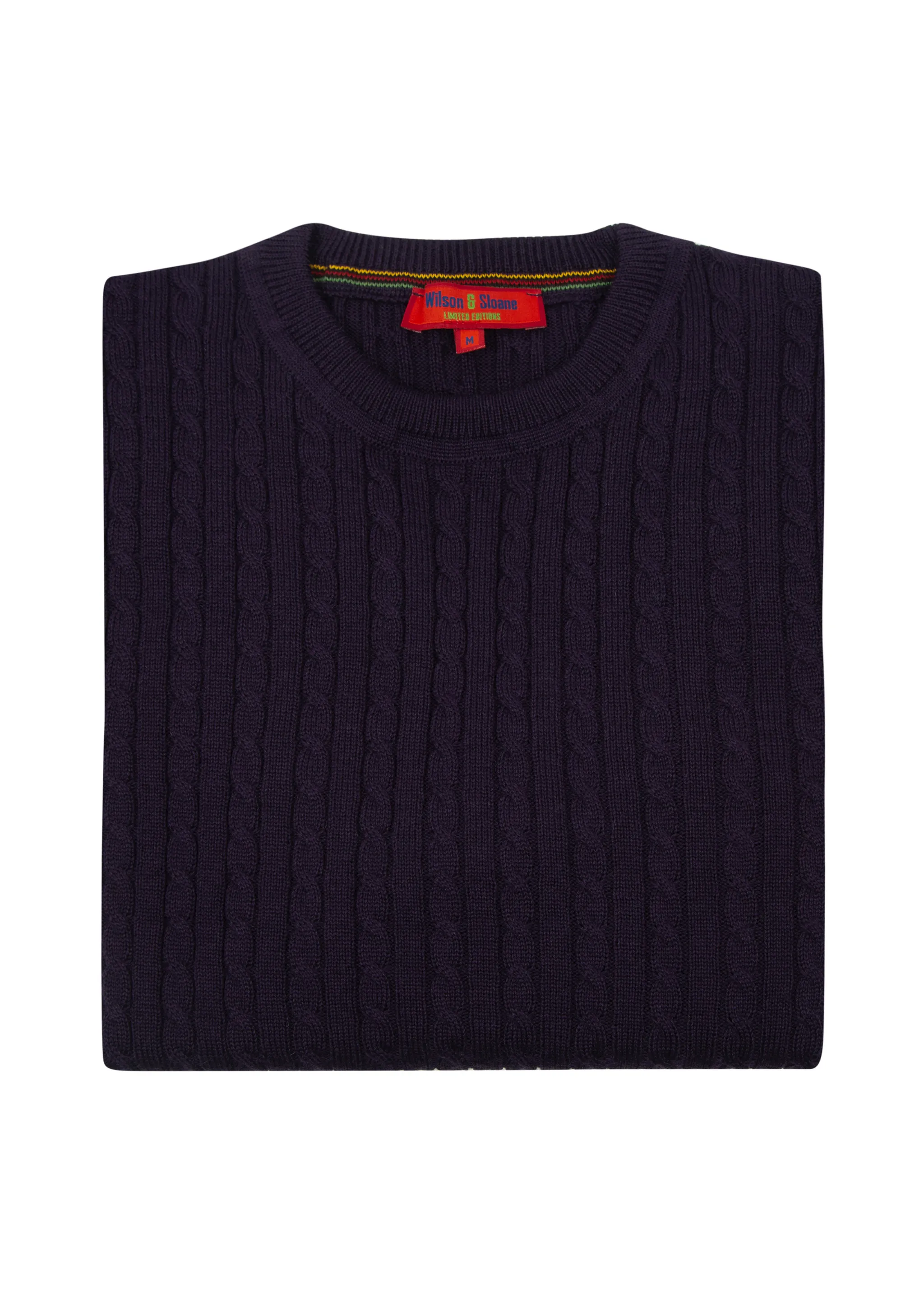 Men's Mulberry Purple Mildura WoolCable Knit Crew Neck Jumper