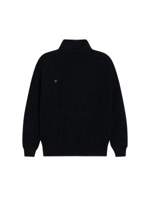Mens Recycled Cashmere Funnel-Neck Sweater—black