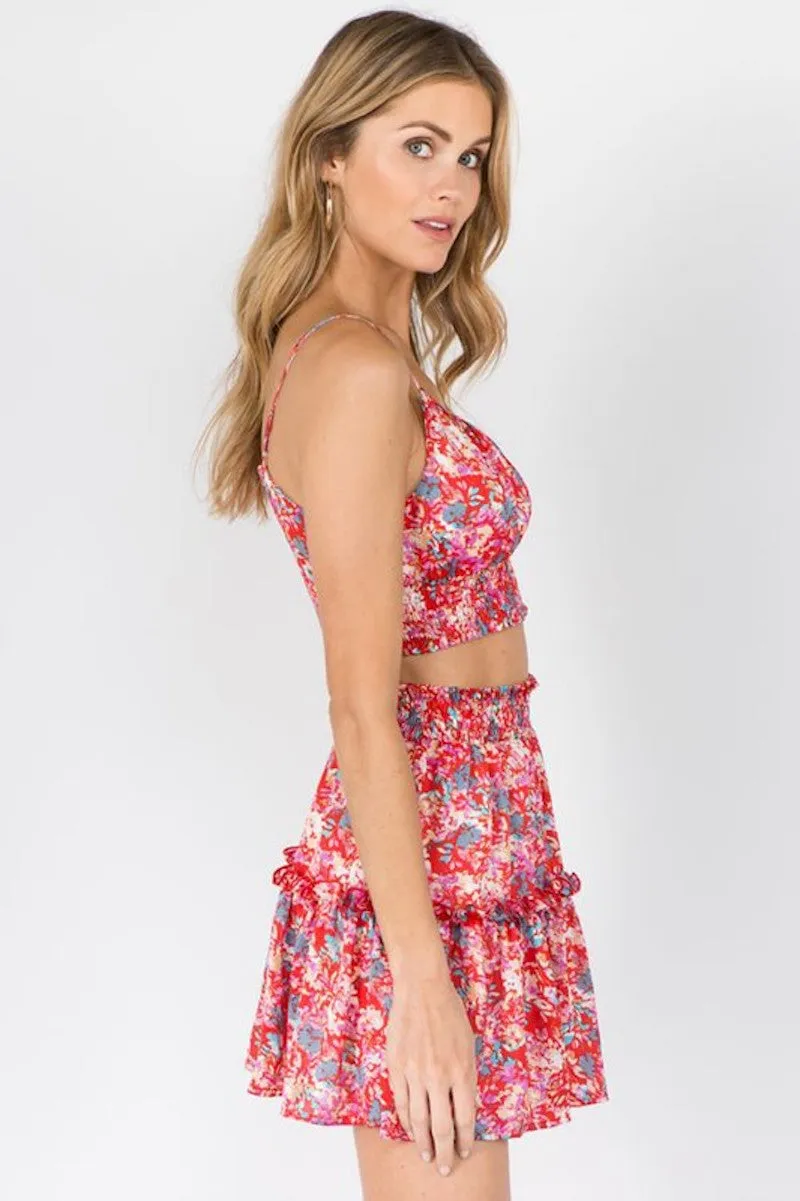Michelle's Red Print Crop Top