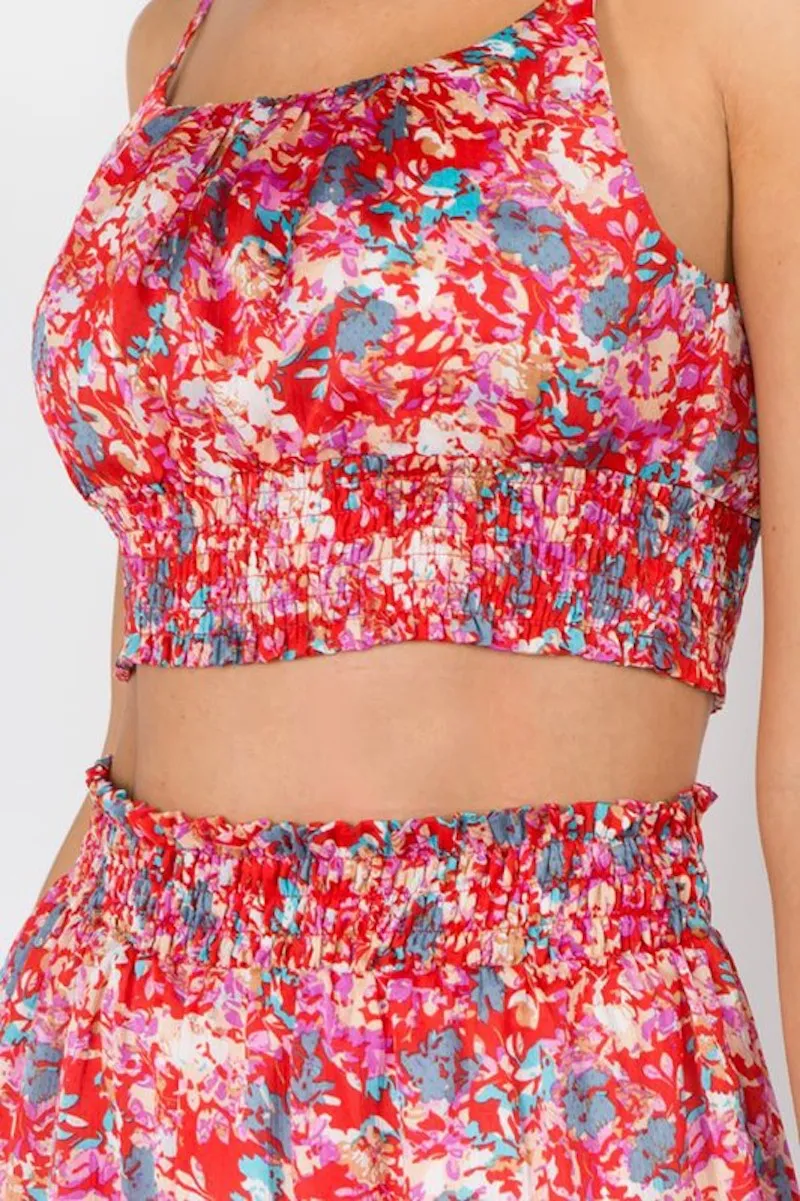 Michelle's Red Print Crop Top