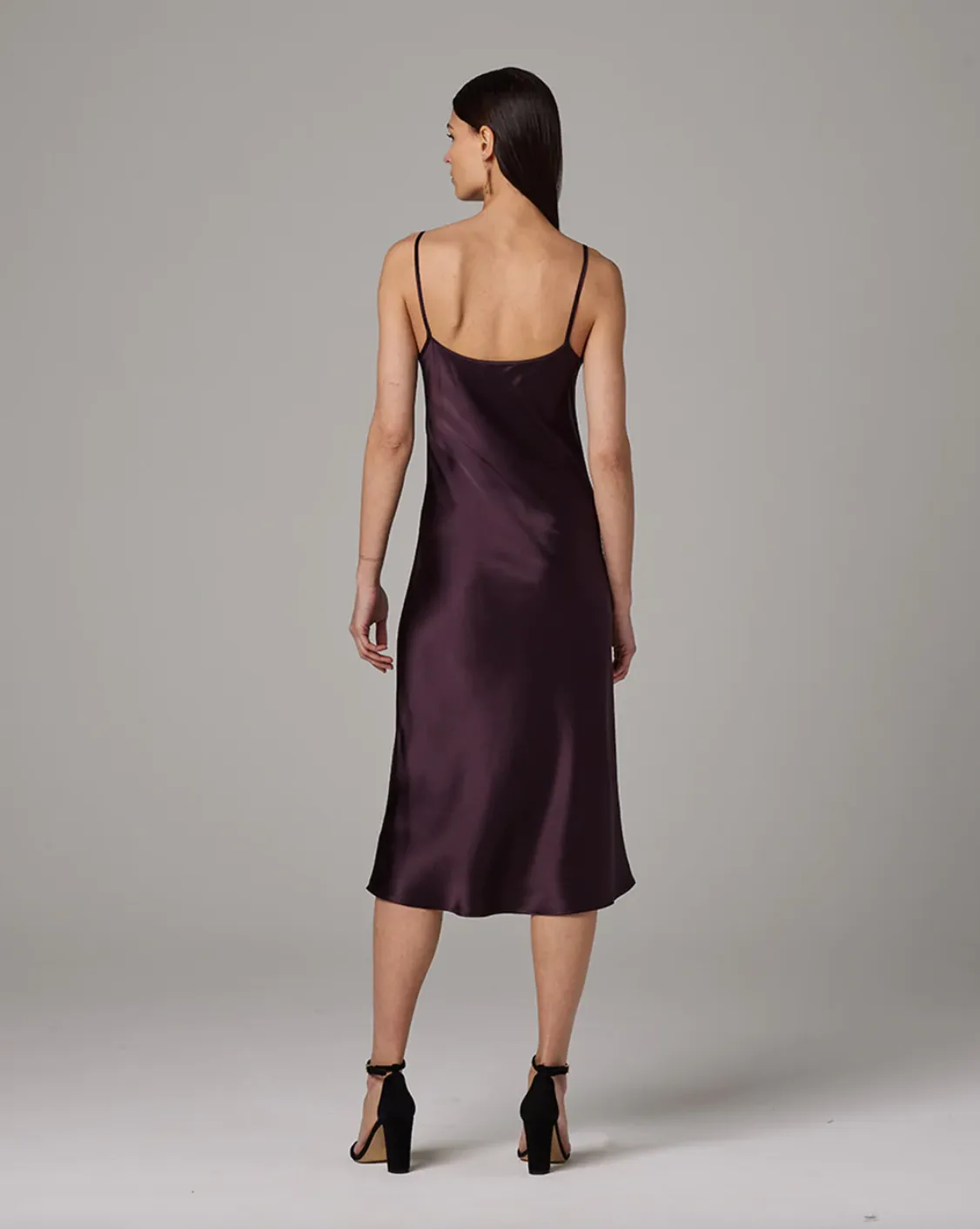 Midi Slip Silk Charmeuse Dress | Aubergine