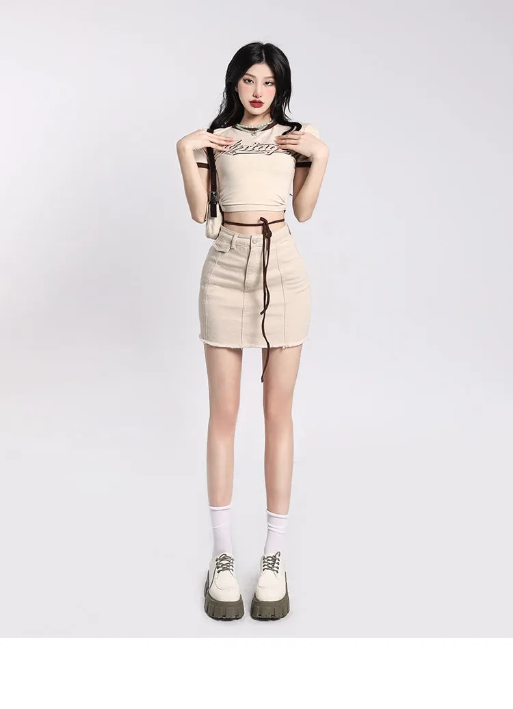 Miss Vintage Short Sleeve Rope Tie Cropped Top
