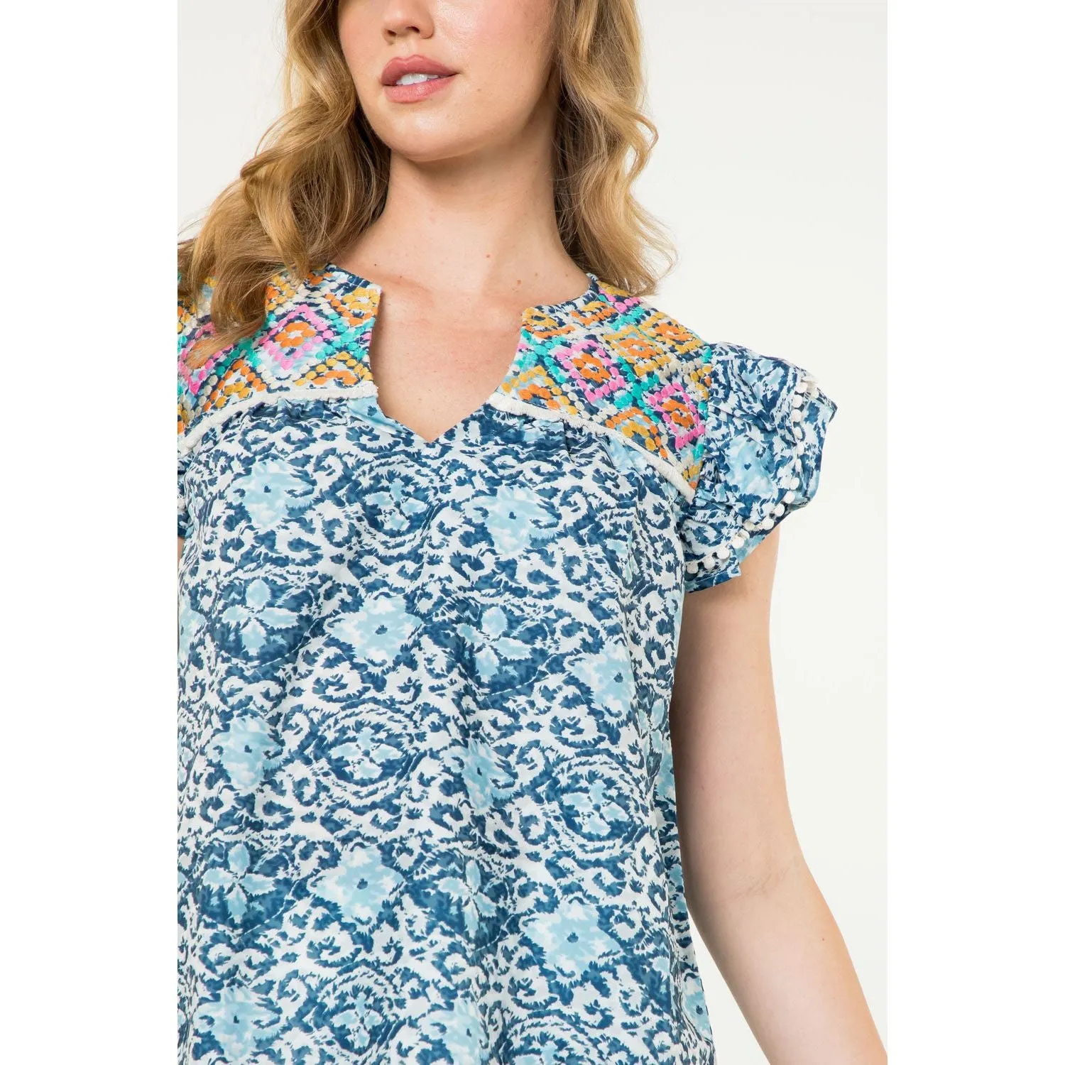 Misty Flutter Sleeve Print THML Top