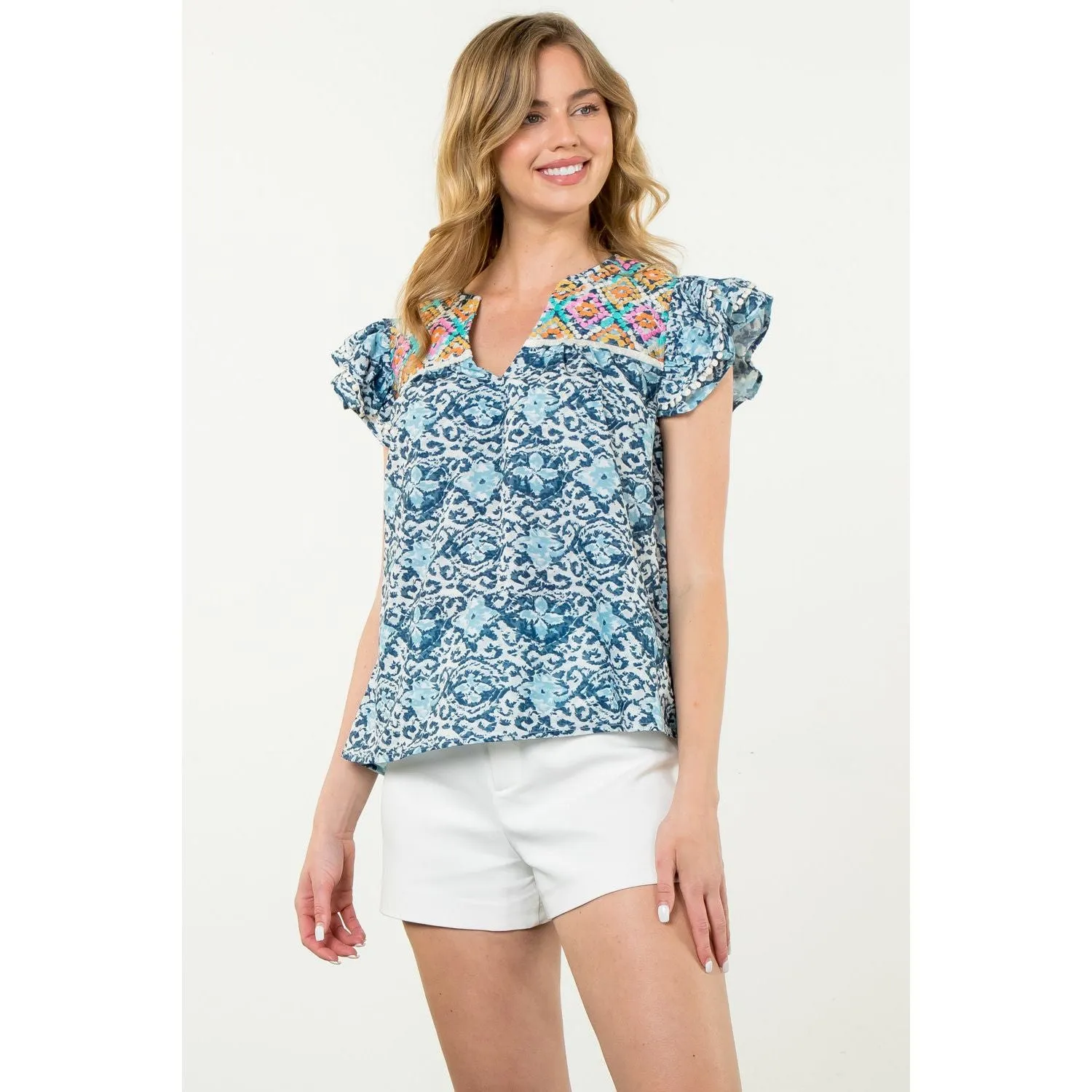 Misty Flutter Sleeve Print THML Top