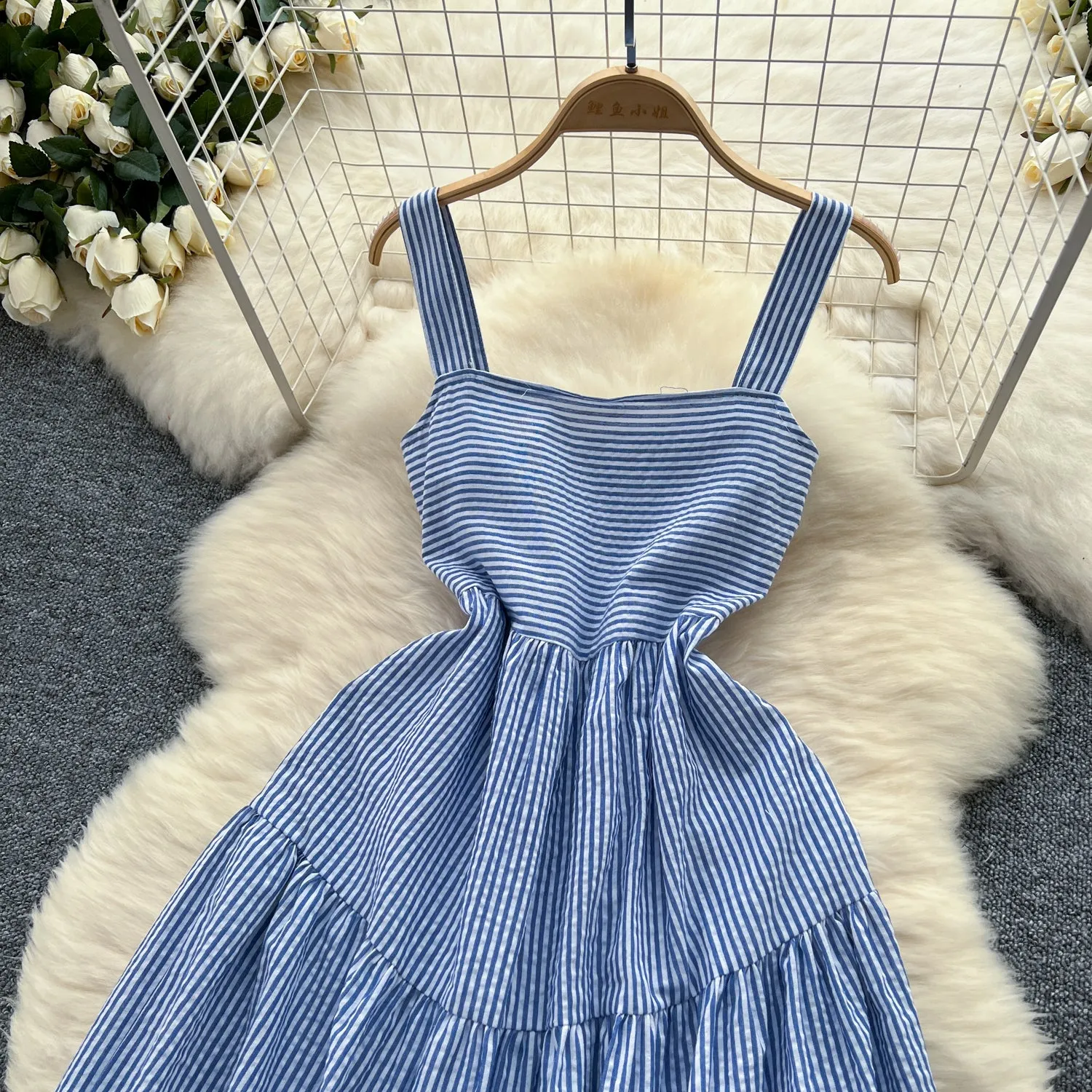 Mori Blue&White Striped Slip Dress