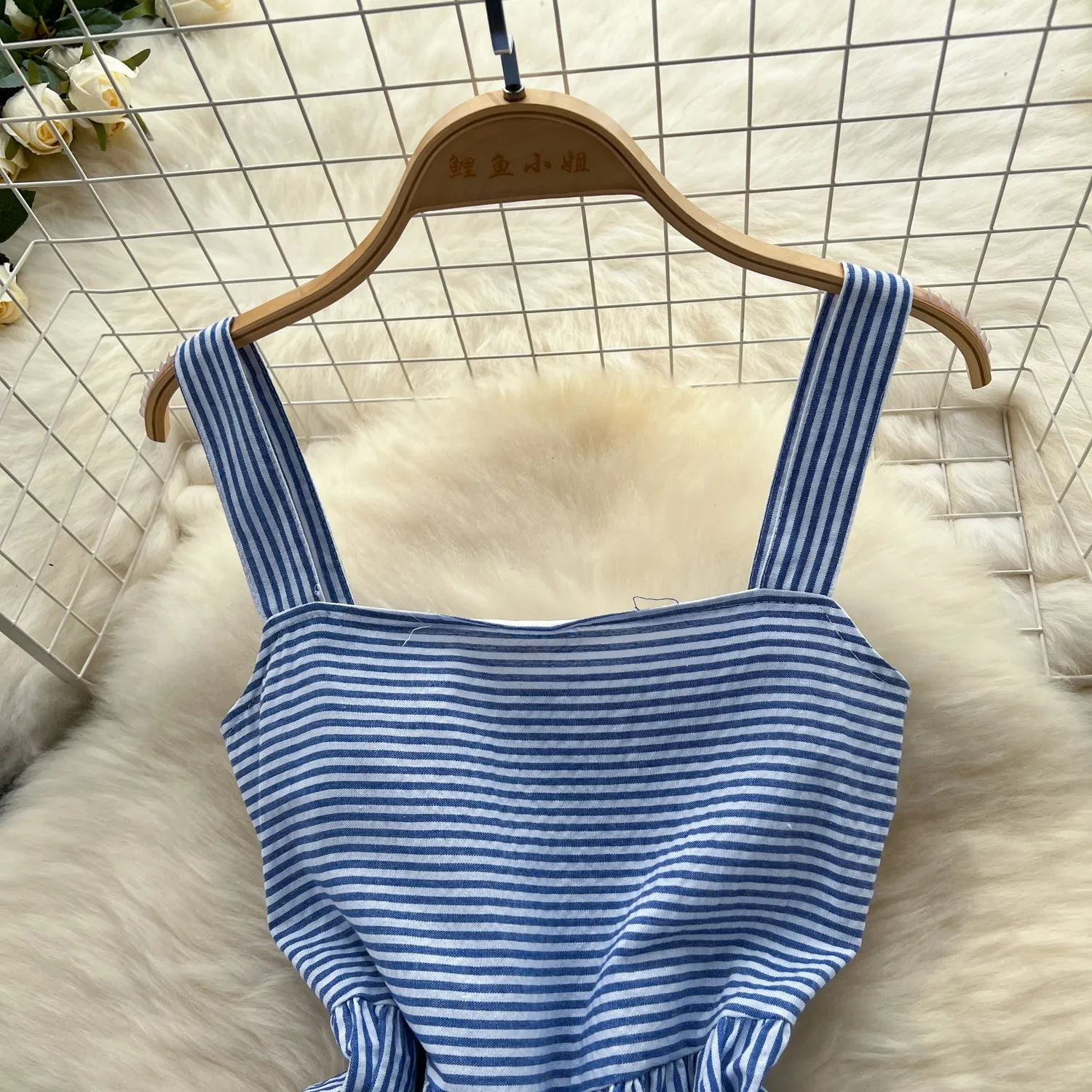 Mori Blue&White Striped Slip Dress