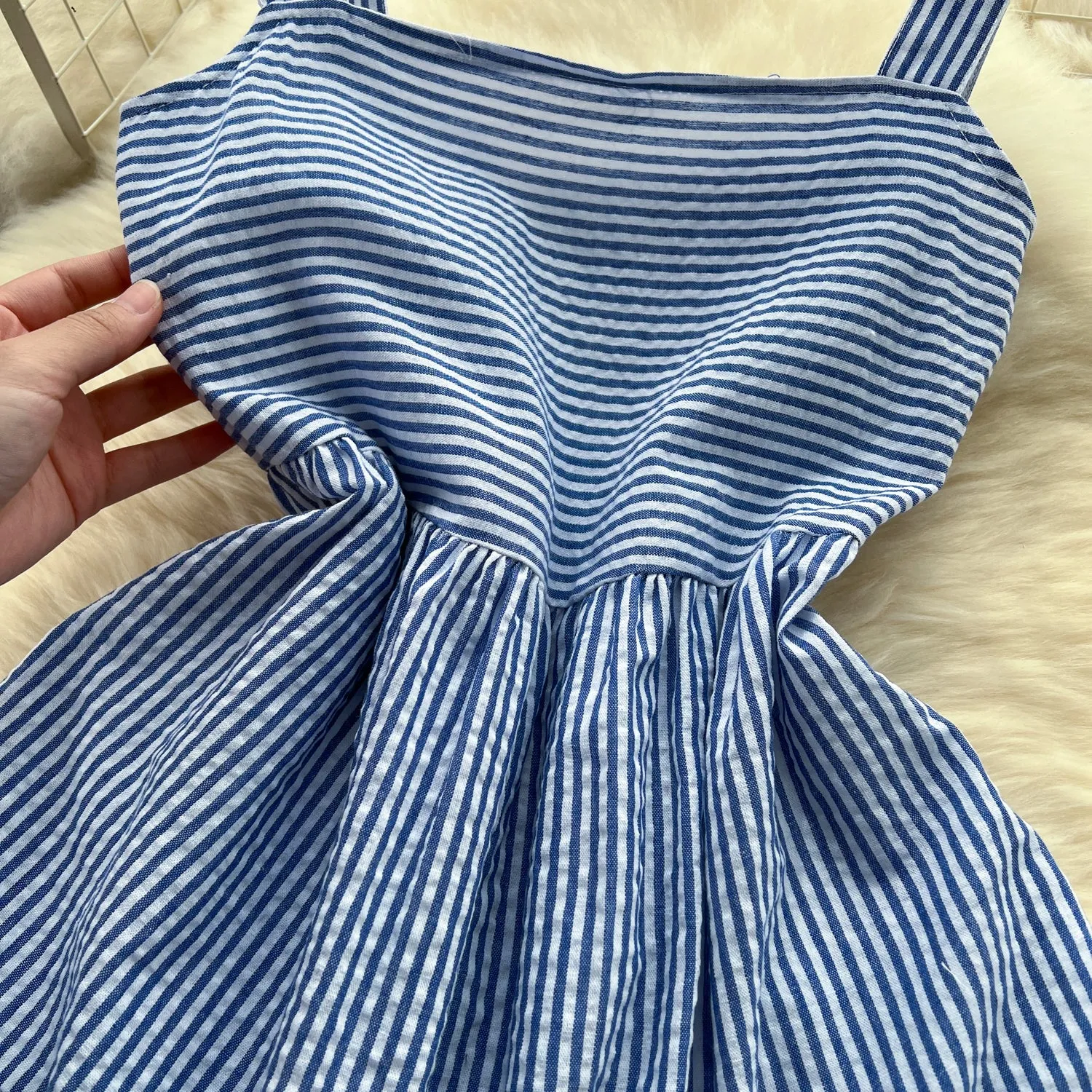 Mori Blue&White Striped Slip Dress