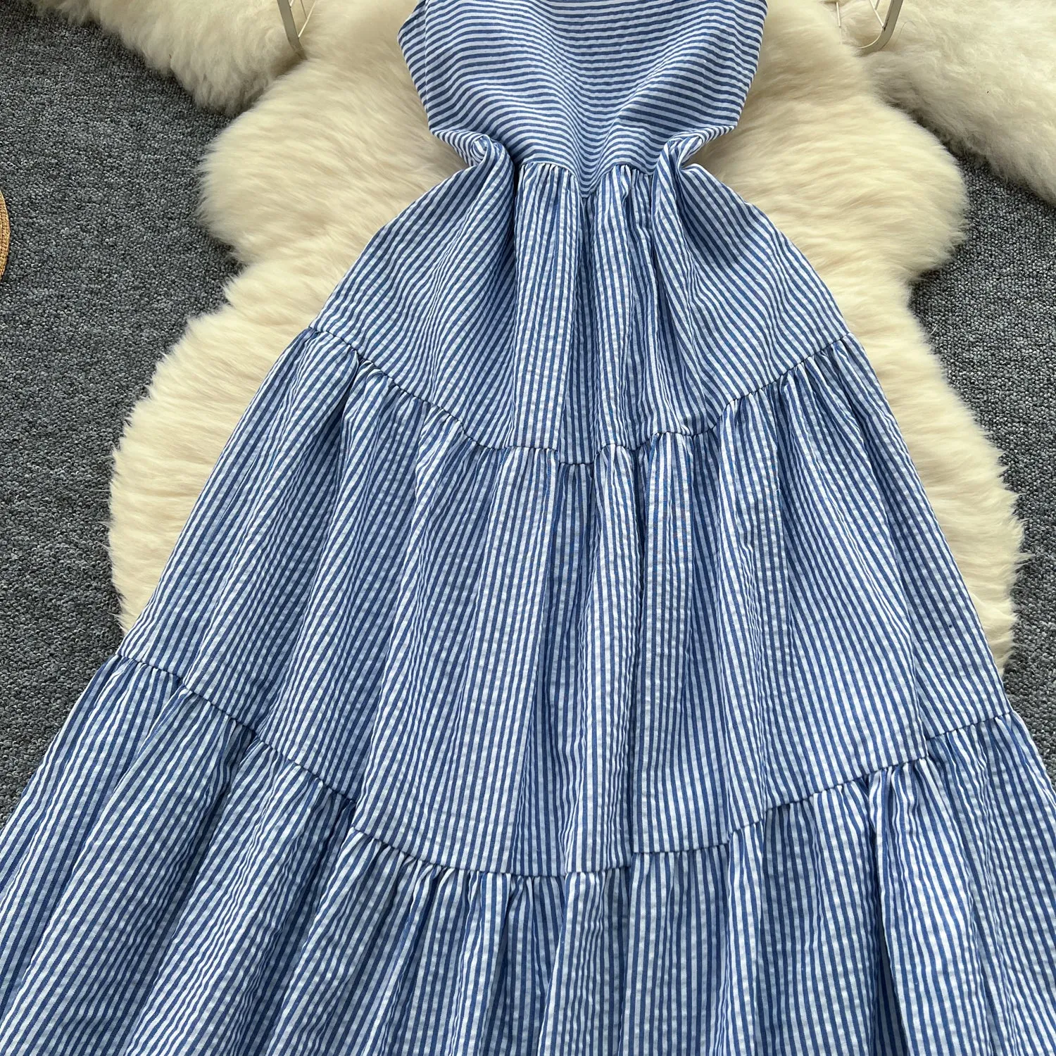 Mori Blue&White Striped Slip Dress