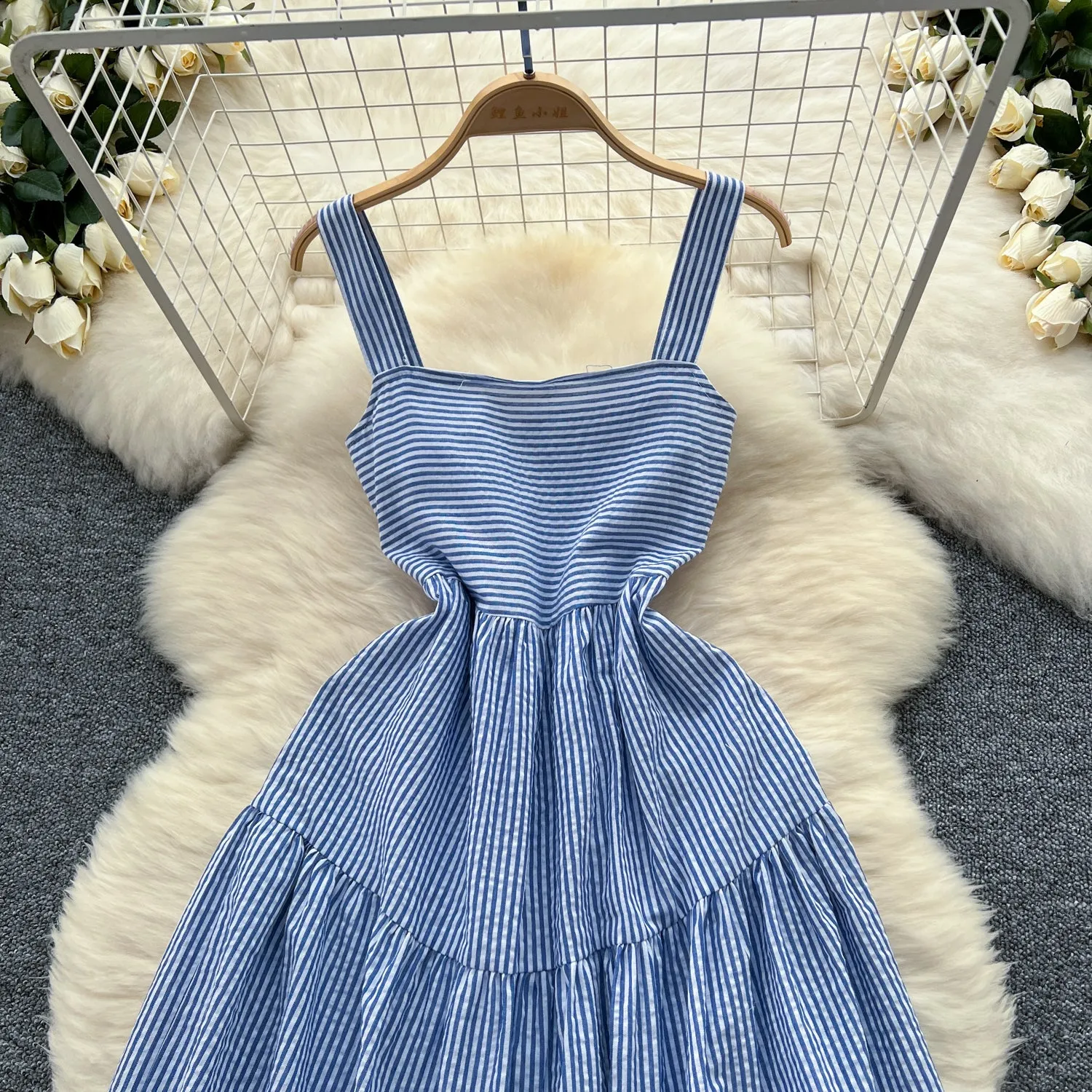 Mori Blue&White Striped Slip Dress