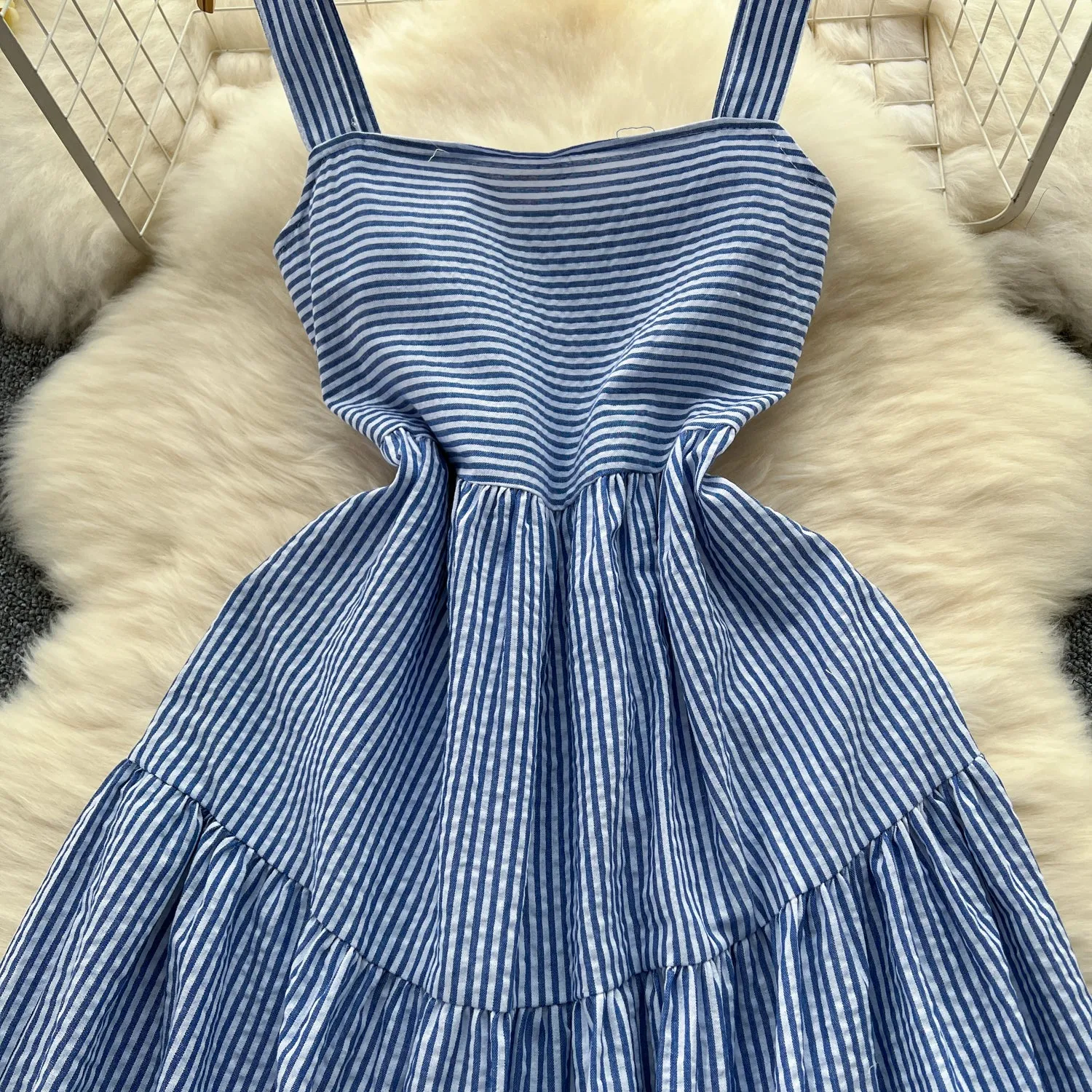 Mori Blue&White Striped Slip Dress