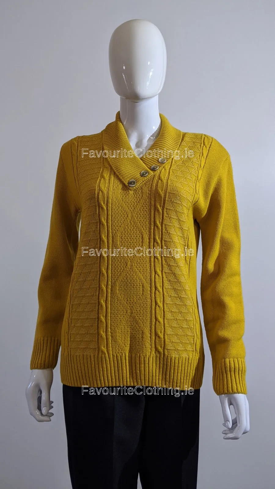 Mustard Four Button Cable Knit Jumper