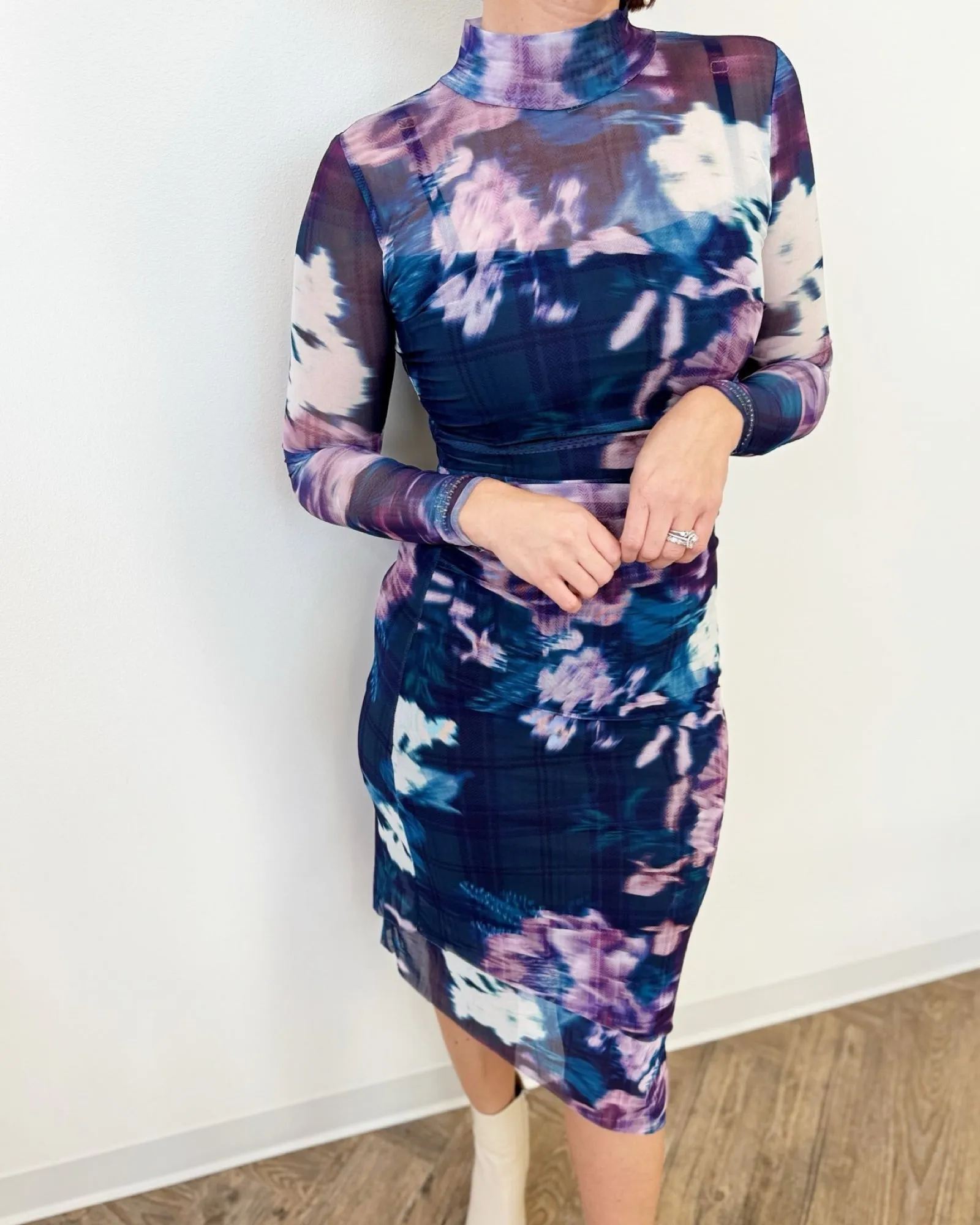 Naviah Mesh Printed Midi Dress