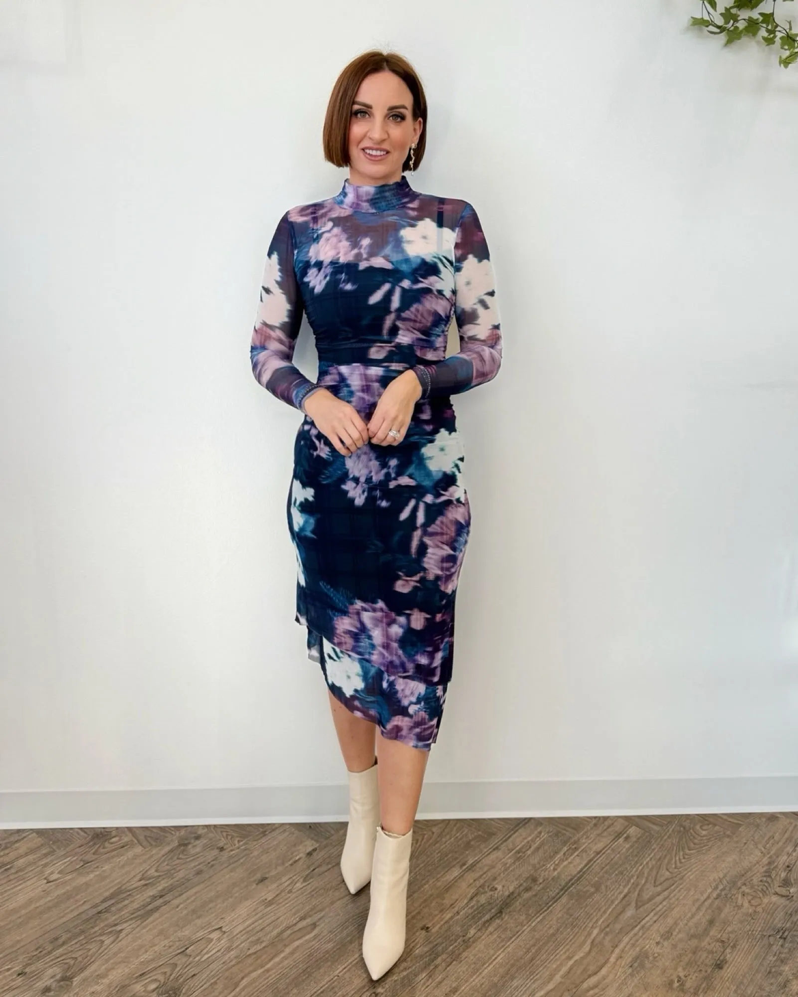 Naviah Mesh Printed Midi Dress