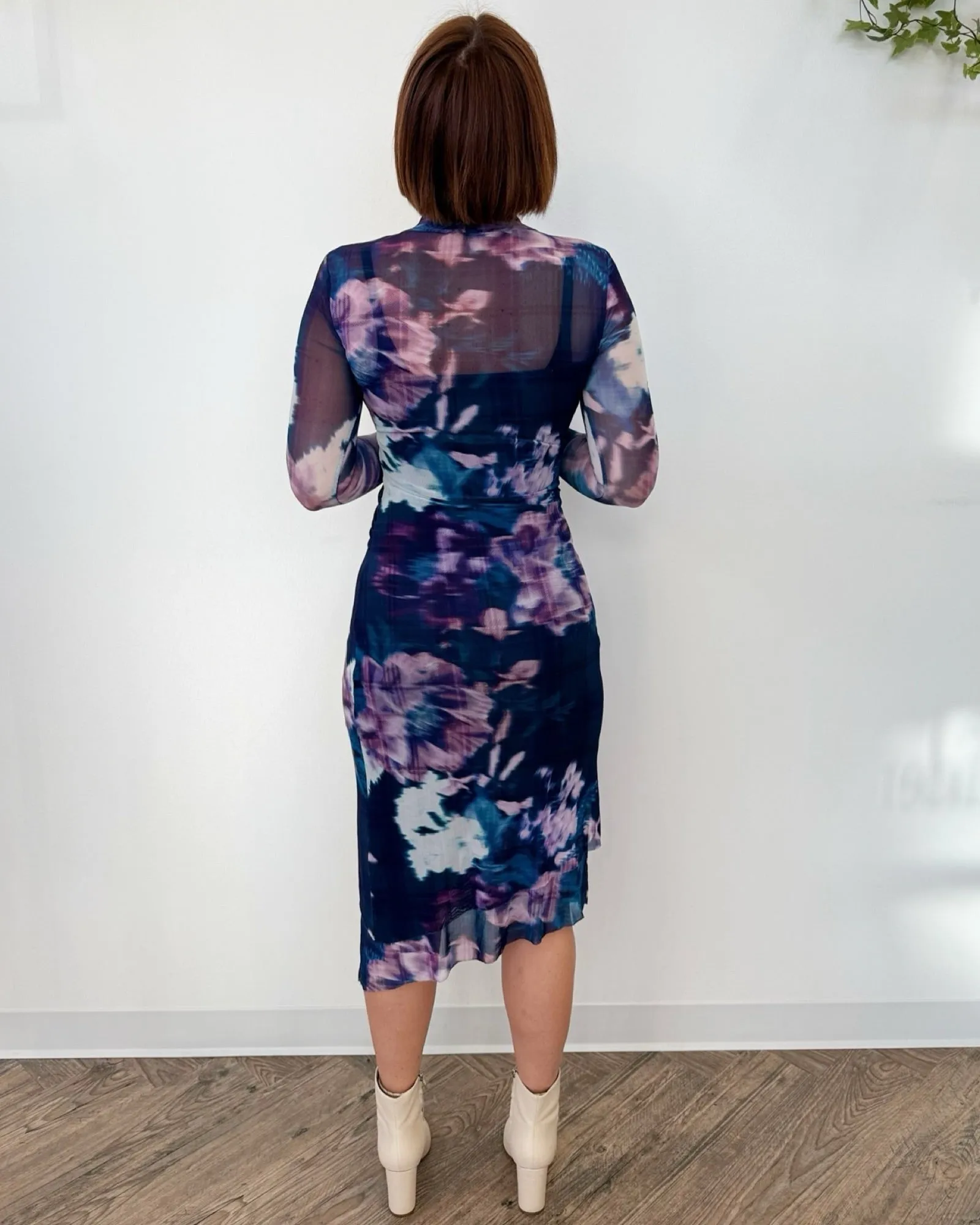 Naviah Mesh Printed Midi Dress