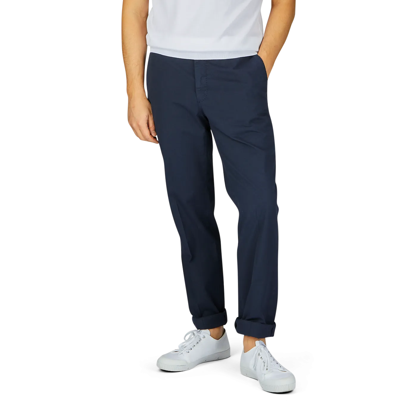 Navy Blue Cotton Stretch Regular Chinos