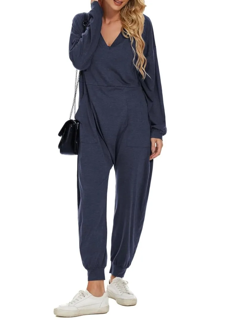 Navy blue loose jumpsuit