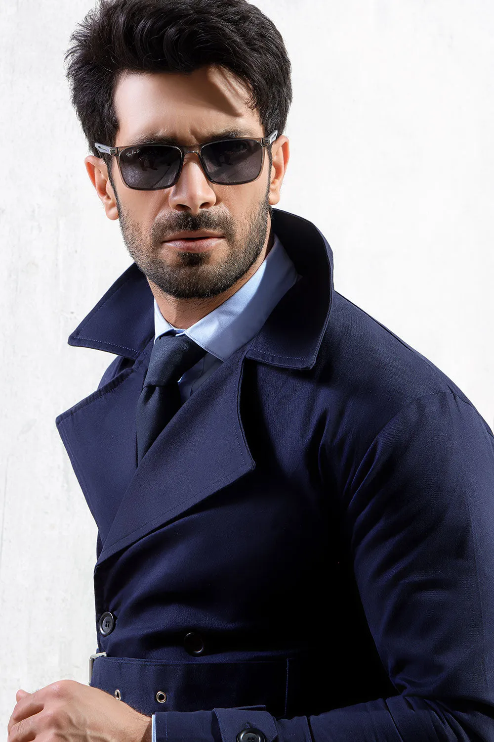 Navy Blue Twill Trench Coat
