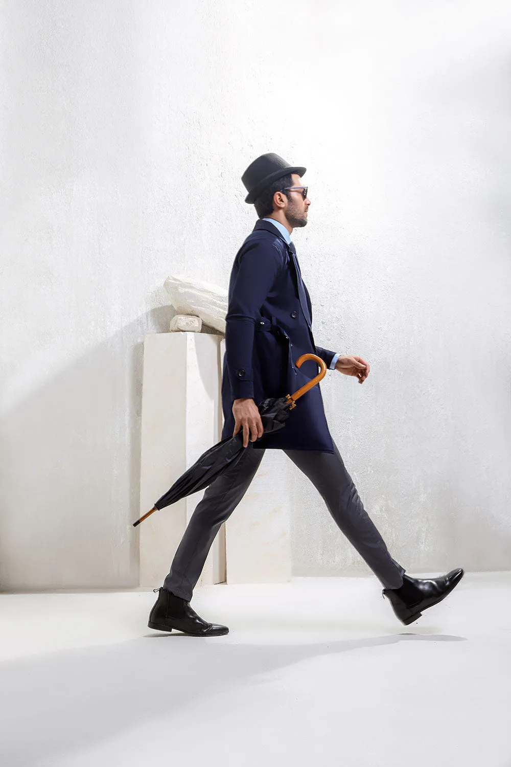 Navy Blue Twill Trench Coat