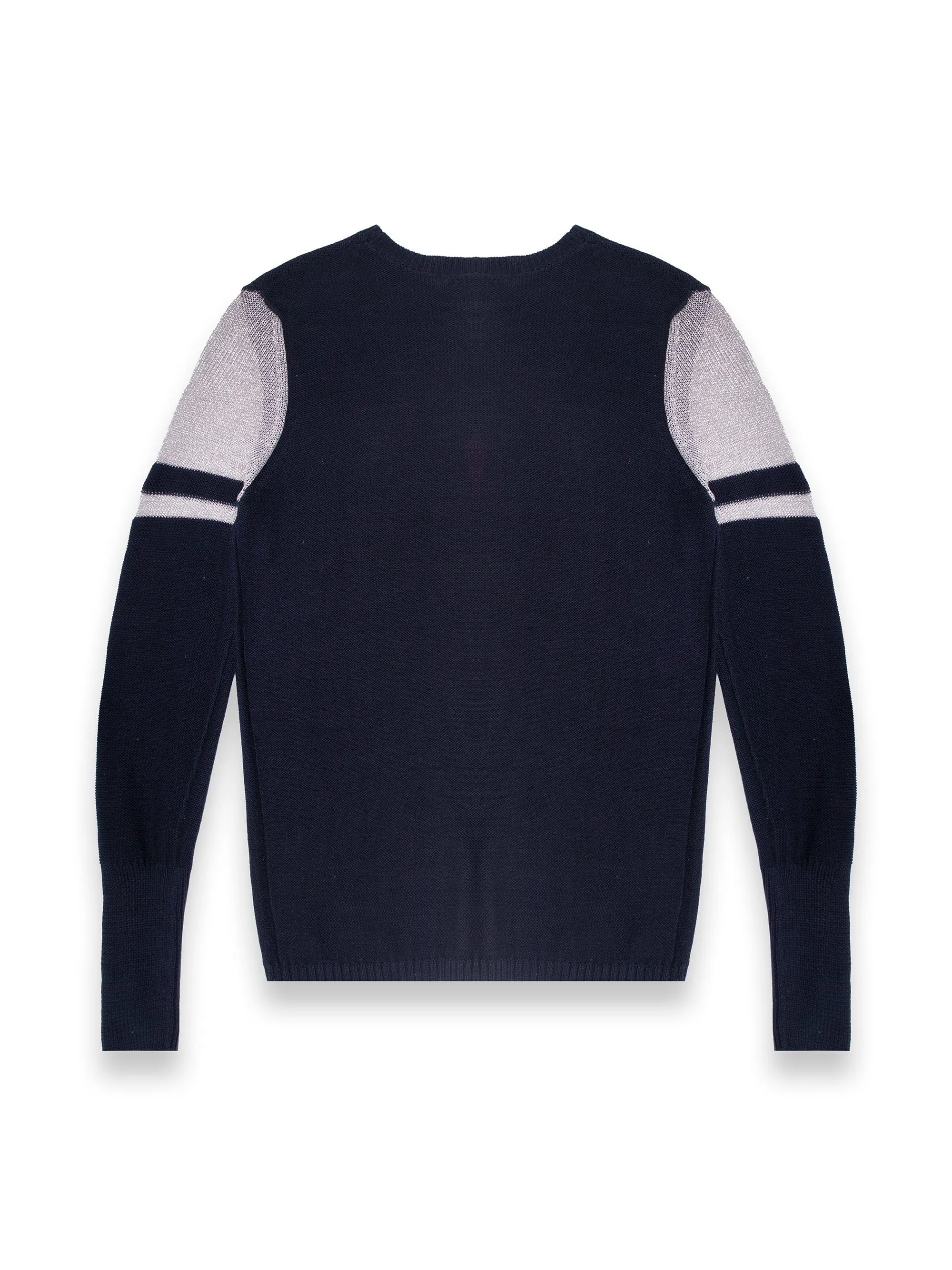 Navy Jumper With Stripe Sleeves
