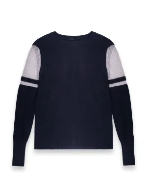 Navy Jumper With Stripe Sleeves