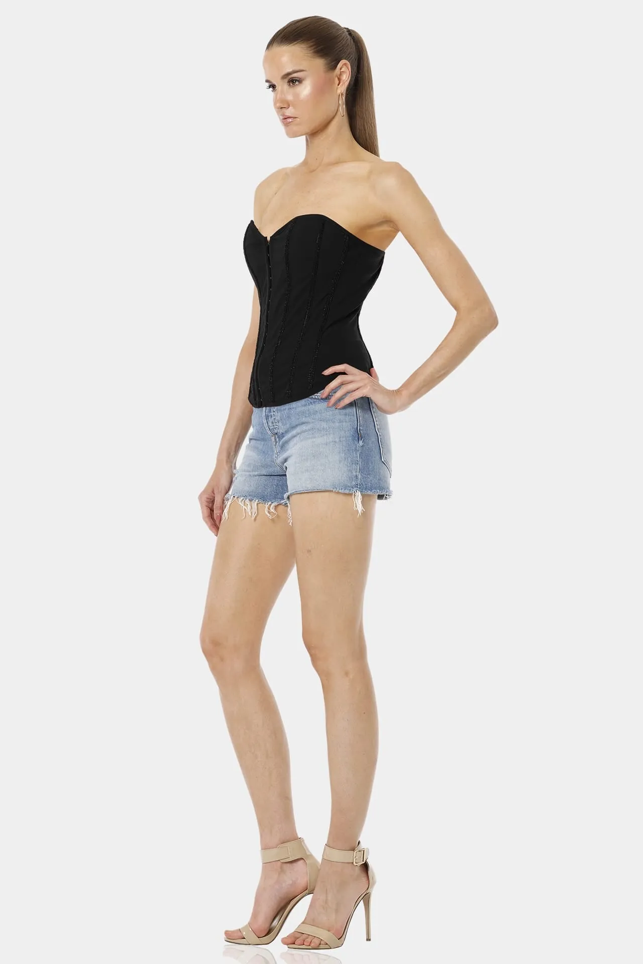 Nerva Sleek Silhouette Black Corset Top