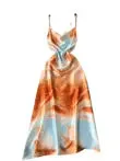 Niche Tie-dye Draped Satin Slip Dress