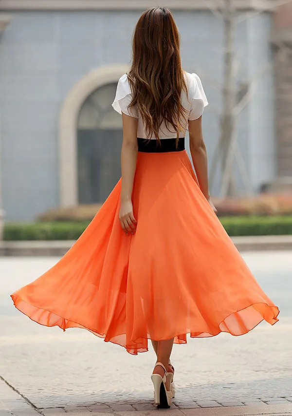 Orange chiffon maxi dress (926)
