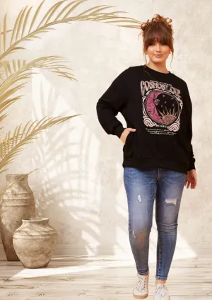 Oversized Graphic Print Jumper Top in Black Zodiac