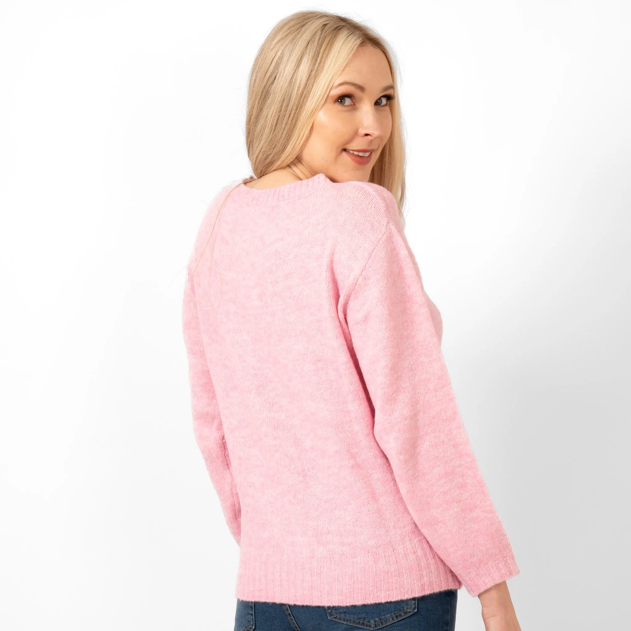 Paige Wool Blend Round Neck Jumper - Light Pink